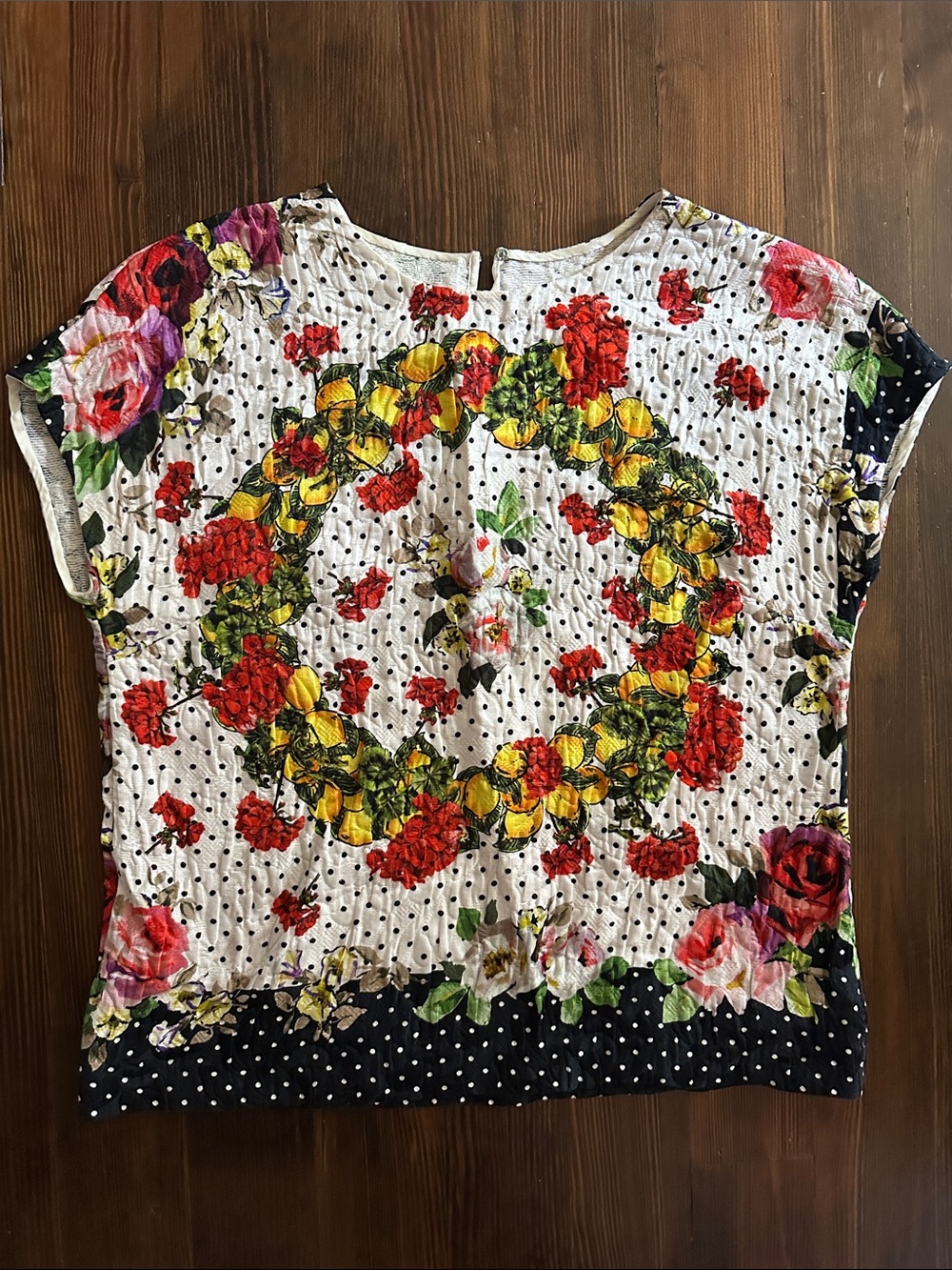 Dolce & Gabbana White Floral & Polka Dot Short Sleeve Top